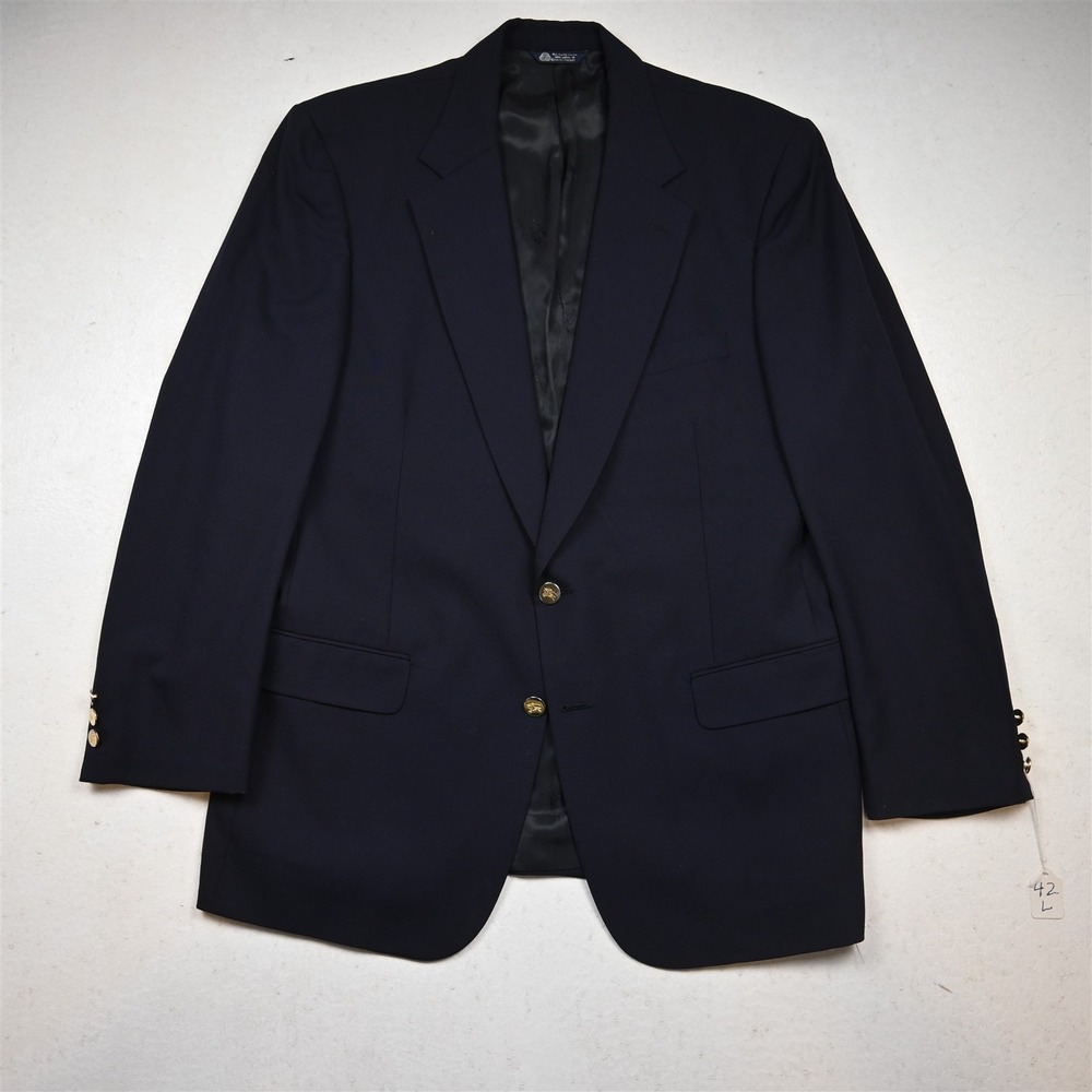 Vtg Zino 42L Navy Blue Wool Gold Button Mens Blazer Suit Jacket Sport Coat